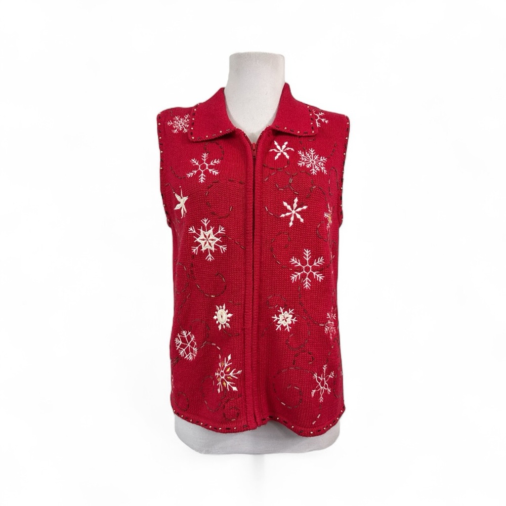 Designers Originals Studio Christmas Sweater Vest Snowflakes Petite Medium PM